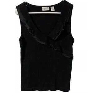 Chico's Travelers Black Ruffled Sleeveless Top M